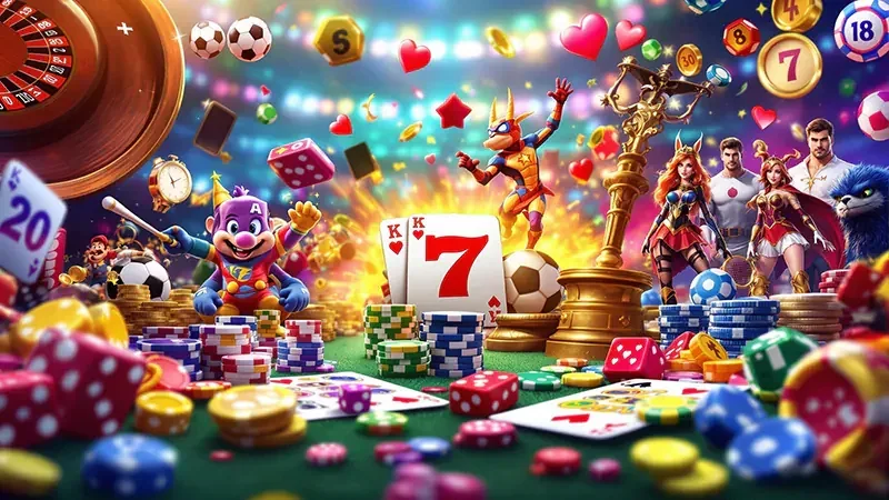 Ilustrasi permainan slot dengan tema visual cerah